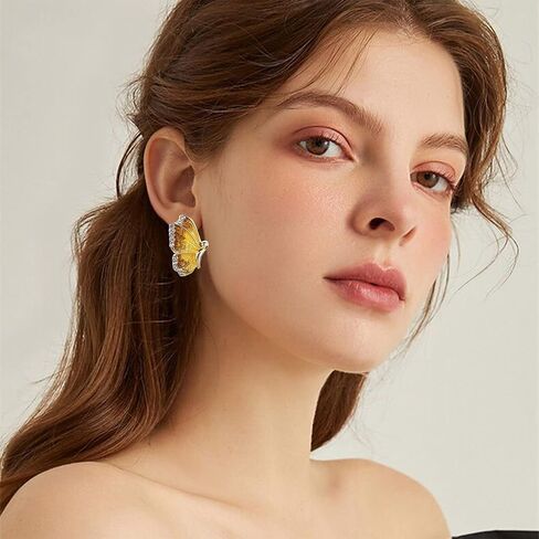TIANBANGSHI Unique Hypoallergenic Enamel Multicolor Monarch Butterfly Stud Earrings Tiny Cute Crystal Insect Butterfly Stud Earrings for Women Girls Fashion Jewelry Gift in Saudi Arabia