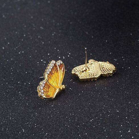 TIANBANGSHI Unique Hypoallergenic Enamel Multicolor Monarch Butterfly Stud Earrings Tiny Cute Crystal Insect Butterfly Stud Earrings for Women Girls Fashion Jewelry Gift in Saudi Arabia