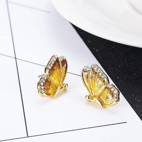 TIANBANGSHI Unique Hypoallergenic Enamel Multicolor Monarch Butterfly Stud Earrings Tiny Cute Crystal Insect Butterfly Stud Earrings for Women Girls Fashion Jewelry Gift in Saudi Arabia