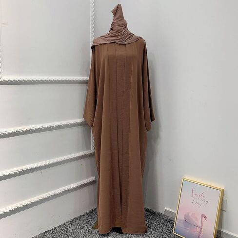 IBAKOM Abaya for Women 2PC Arabian Modest Open Abayas Muslim Dress with Hijab Islamic Arab Jilbab Turkish Prayer Clothes in Saudi Arabia