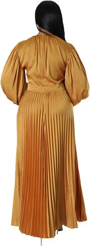 xxxiticat Women's Pleated Satin Party Dress Long Lantern Sleeve Maxi African Dresses in Saudi Arabia