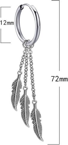 Punk Feather Hoop Earrings for Women Men Stainless Steel Punk Rock Long Threader Tassel Chain Link Drop Huggie Hinged Hoops Cartilage Earrings Personalized Unisex Jewelry Gifts in Saudi Arabia
