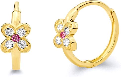 14k Yellow Gold Flower CZ Huggie Earrings (10 x 10 mm) in Saudi Arabia