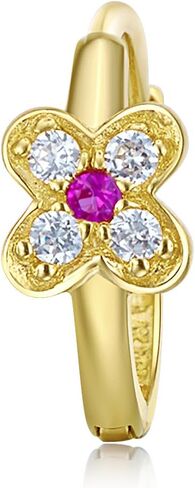 14k Yellow Gold Flower CZ Huggie Earrings (10 x 10 mm) in Saudi Arabia