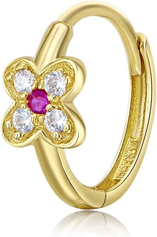 14k Yellow Gold Flower CZ Huggie Earrings (10 x 10 mm) in Saudi Arabia