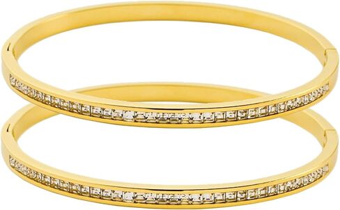 أساور Vessantara الذهبية للنساء، 2 حزمة من أساور الزركونيا المكعبة المطلية بالذهب أساور الصداقة للفتيات سوار حجر الراين الذهبي هدايا الأصدقاء للنساء in Kuwait