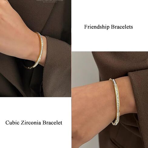 أساور Vessantara الذهبية للنساء، 2 حزمة من أساور الزركونيا المكعبة المطلية بالذهب أساور الصداقة للفتيات سوار حجر الراين الذهبي هدايا الأصدقاء للنساء in Kuwait