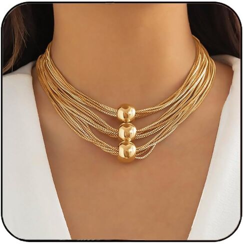 Sixexey Layered Choker Necklaces Gold Statement Necklace Big Bib Necklace Accessories for Women in Kuwait