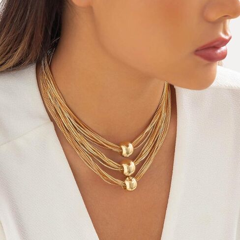 Sixexey Layered Choker Necklaces Gold Statement Necklace Big Bib Necklace Accessories for Women in Kuwait