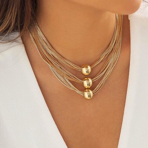 Sixexey Layered Choker Necklaces Gold Statement Necklace Big Bib Necklace Accessories for Women in Kuwait