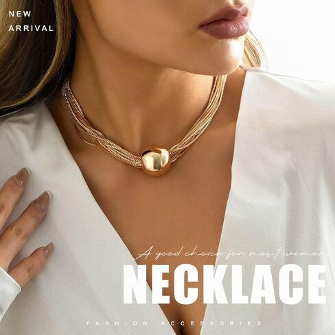 Sixexey Layered Choker Necklaces Gold Statement Necklace Big Bib Necklace Accessories for Women in Kuwait