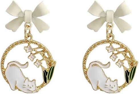 Enamel Cute Cat Earrings for Women Girls Zinc Alloy Kitten Stud Dangle Jewelry Bow Cat Gifts for Cat Lovers Charms in Saudi Arabia