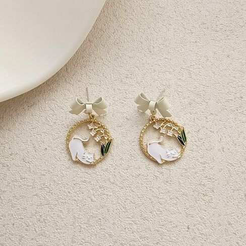 Enamel Cute Cat Earrings for Women Girls Zinc Alloy Kitten Stud Dangle Jewelry Bow Cat Gifts for Cat Lovers Charms in Saudi Arabia