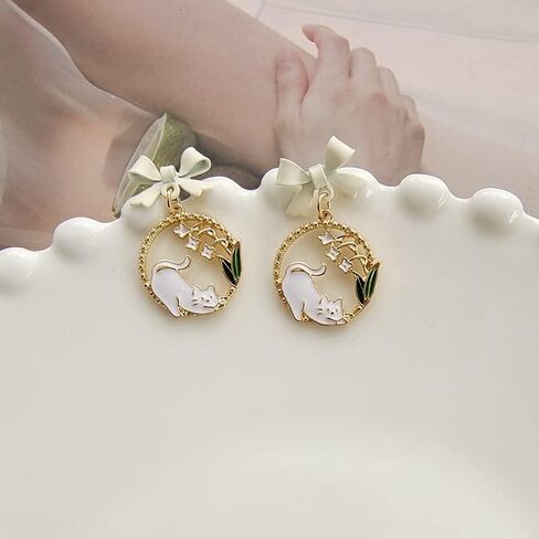Enamel Cute Cat Earrings for Women Girls Zinc Alloy Kitten Stud Dangle Jewelry Bow Cat Gifts for Cat Lovers Charms in Saudi Arabia