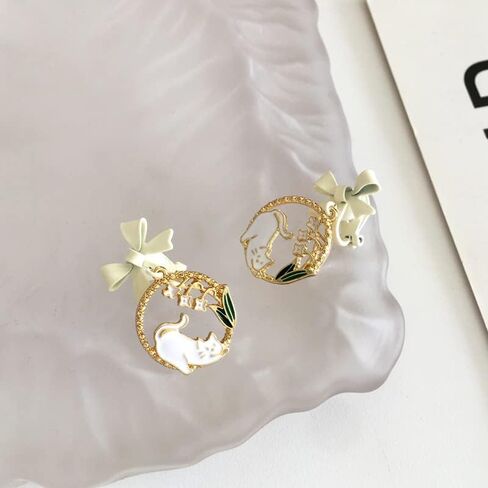 Enamel Cute Cat Earrings for Women Girls Zinc Alloy Kitten Stud Dangle Jewelry Bow Cat Gifts for Cat Lovers Charms in Saudi Arabia