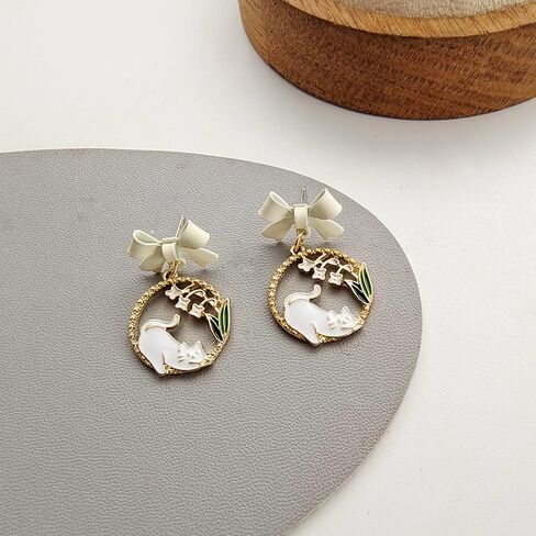 Enamel Cute Cat Earrings for Women Girls Zinc Alloy Kitten Stud Dangle Jewelry Bow Cat Gifts for Cat Lovers Charms in Saudi Arabia