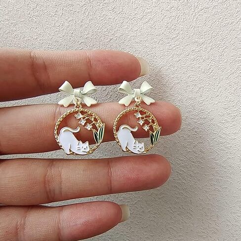 Enamel Cute Cat Earrings for Women Girls Zinc Alloy Kitten Stud Dangle Jewelry Bow Cat Gifts for Cat Lovers Charms in Saudi Arabia