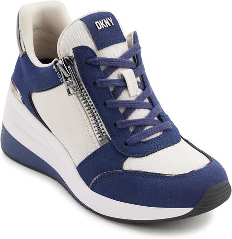DKNY Women's Kaden-Lace Up Wedg Sneaker, Pebble/Ink Navy, 7 in Saudi Arabia