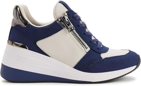 DKNY Women's Kaden-Lace Up Wedg Sneaker, Pebble/Ink Navy, 7 in Saudi Arabia