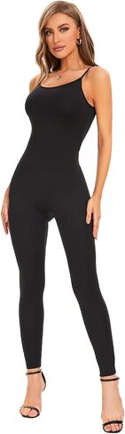 LuckyZhe Women's Sexy Sleeveless Spaghetti Strap Stretch Bodycon Jumpsuit Rompers in Saudi Arabia