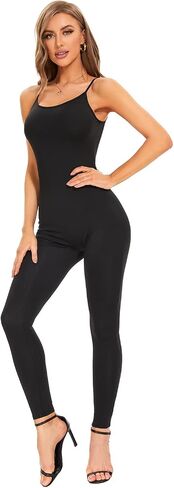 LuckyZhe Women's Sexy Sleeveless Spaghetti Strap Stretch Bodycon Jumpsuit Rompers in Saudi Arabia