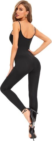 LuckyZhe Women's Sexy Sleeveless Spaghetti Strap Stretch Bodycon Jumpsuit Rompers in Saudi Arabia
