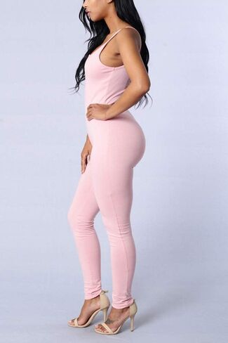 LuckyZhe Women's Sexy Sleeveless Spaghetti Strap Stretch Bodycon Jumpsuit Rompers in Saudi Arabia