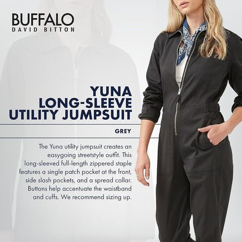 Buffalo David Bitton Women’s Yuna Long-Sleeve Utility Jumpsuit, Grey, X-Small in Saudi Arabia
