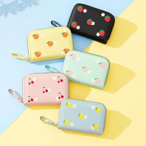 NVKIC حاملي بطاقات الائتمان لطيف للنساء نمط الفاكهة البريدي حول فو الجلود محفظة ضئيلة للفتيات النقدية محفظة نسائية للعملات المعدنية اللون الوردي in Kuwait