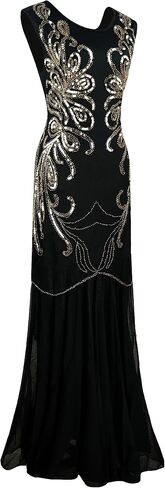 Women's 1920s Sequin Mermaid Hem Maxi Long Formal Ball Gown Costume Set in Saudi Arabia
