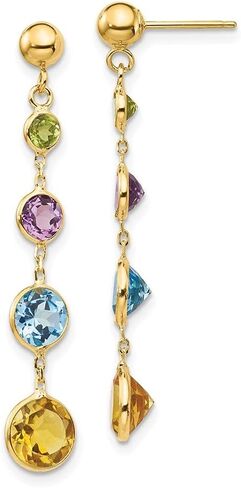 Diamond2Deal 14k Yellow Gold Multi-Gemstone Dangle Earrings for Women, Metal in Saudi Arabia