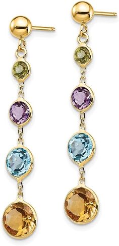 Diamond2Deal 14k Yellow Gold Multi-Gemstone Dangle Earrings for Women, Metal in Saudi Arabia