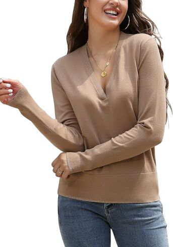 بلوفر نسائي من Rocorose برقبة على شكل حرف V وأكمام طويلة وخفيف الوزن in Kuwait