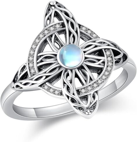 YAFEINI Witches Knot Ring Moonstone/Moss Agate/Black Onyx/Turquoise Sterling Silver Witch Knot Jewelry Mothers Day Gifts for Women in Saudi Arabia
