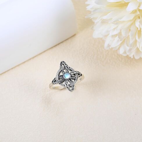 YAFEINI Witches Knot Ring Moonstone/Moss Agate/Black Onyx/Turquoise Sterling Silver Witch Knot Jewelry Mothers Day Gifts for Women in Saudi Arabia
