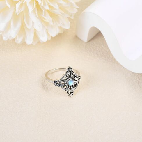YAFEINI Witches Knot Ring Moonstone/Moss Agate/Black Onyx/Turquoise Sterling Silver Witch Knot Jewelry Mothers Day Gifts for Women in Saudi Arabia