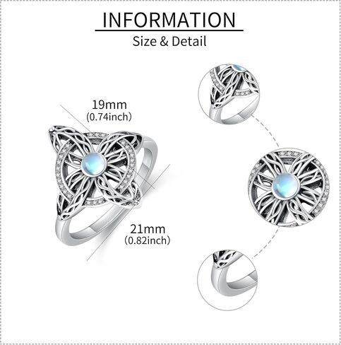 YAFEINI Witches Knot Ring Moonstone/Moss Agate/Black Onyx/Turquoise Sterling Silver Witch Knot Jewelry Mothers Day Gifts for Women in Saudi Arabia