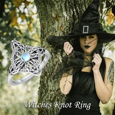 YAFEINI Witches Knot Ring Moonstone/Moss Agate/Black Onyx/Turquoise Sterling Silver Witch Knot Jewelry Mothers Day Gifts for Women in Saudi Arabia