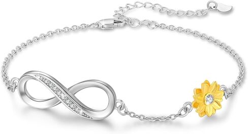 ECHOOY Sunflower Bracelet 925 Sterling Silver Infinity Sunflower Adjustable Bracelet Sunflower Jewelry Infinity Jewelry Gifts for Women Girls Birthday Christmas in Kuwait