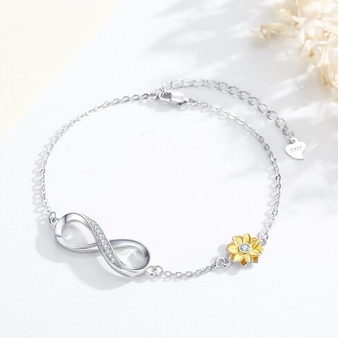 ECHOOY Sunflower Bracelet 925 Sterling Silver Infinity Sunflower Adjustable Bracelet Sunflower Jewelry Infinity Jewelry Gifts for Women Girls Birthday Christmas in Kuwait