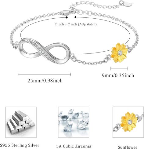 ECHOOY Sunflower Bracelet 925 Sterling Silver Infinity Sunflower Adjustable Bracelet Sunflower Jewelry Infinity Jewelry Gifts for Women Girls Birthday Christmas in Kuwait