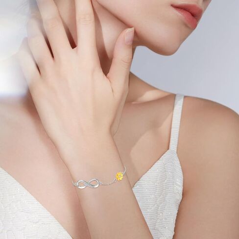 ECHOOY Sunflower Bracelet 925 Sterling Silver Infinity Sunflower Adjustable Bracelet Sunflower Jewelry Infinity Jewelry Gifts for Women Girls Birthday Christmas in Kuwait