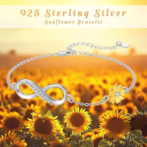 ECHOOY Sunflower Bracelet 925 Sterling Silver Infinity Sunflower Adjustable Bracelet Sunflower Jewelry Infinity Jewelry Gifts for Women Girls Birthday Christmas in Kuwait