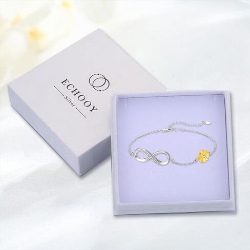 ECHOOY Sunflower Bracelet 925 Sterling Silver Infinity Sunflower Adjustable Bracelet Sunflower Jewelry Infinity Jewelry Gifts for Women Girls Birthday Christmas in Kuwait