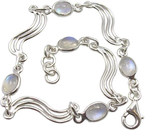 Sterling Silver Cab Rainbow Moonstone tcw 5.0 Bracelet 8.3" Women Jewelry in Saudi Arabia