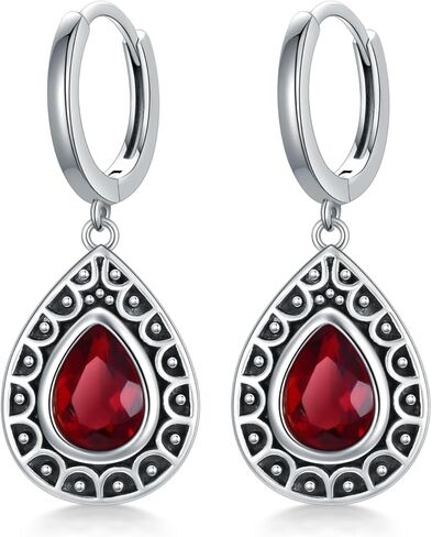 أقراط تخريمية كلاسيكية من الفضة الإسترليني والأحجار الكريمة الحمراء على شكل دمعة للنساء والفتيات هدية عيد ميلاد in Kuwait