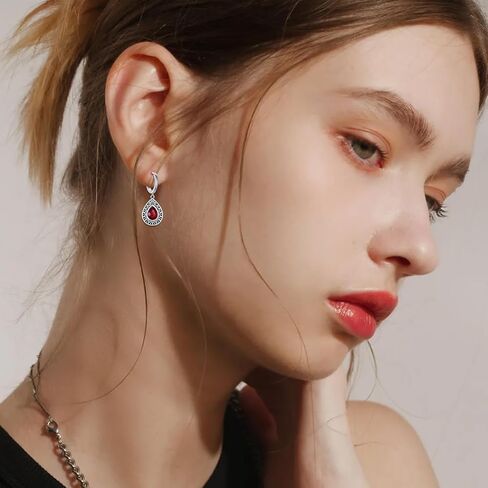 أقراط تخريمية كلاسيكية من الفضة الإسترليني والأحجار الكريمة الحمراء على شكل دمعة للنساء والفتيات هدية عيد ميلاد in Kuwait