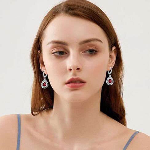 أقراط تخريمية كلاسيكية من الفضة الإسترليني والأحجار الكريمة الحمراء على شكل دمعة للنساء والفتيات هدية عيد ميلاد in Kuwait