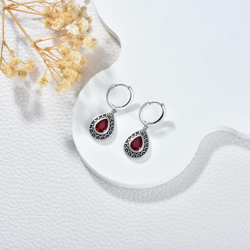 أقراط تخريمية كلاسيكية من الفضة الإسترليني والأحجار الكريمة الحمراء على شكل دمعة للنساء والفتيات هدية عيد ميلاد in Kuwait