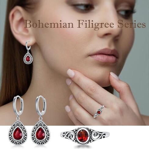 أقراط تخريمية كلاسيكية من الفضة الإسترليني والأحجار الكريمة الحمراء على شكل دمعة للنساء والفتيات هدية عيد ميلاد in Kuwait